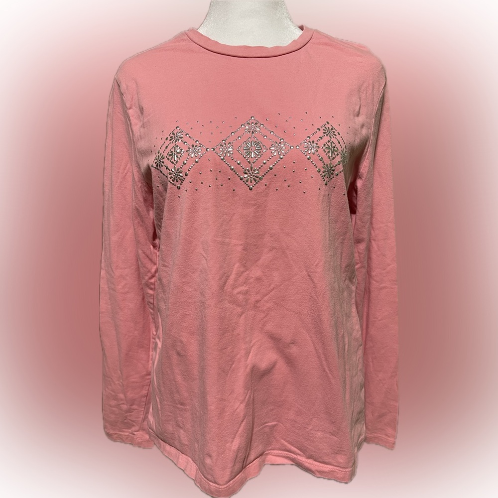 Talbots Pink Embellished Blouse with Silver Details